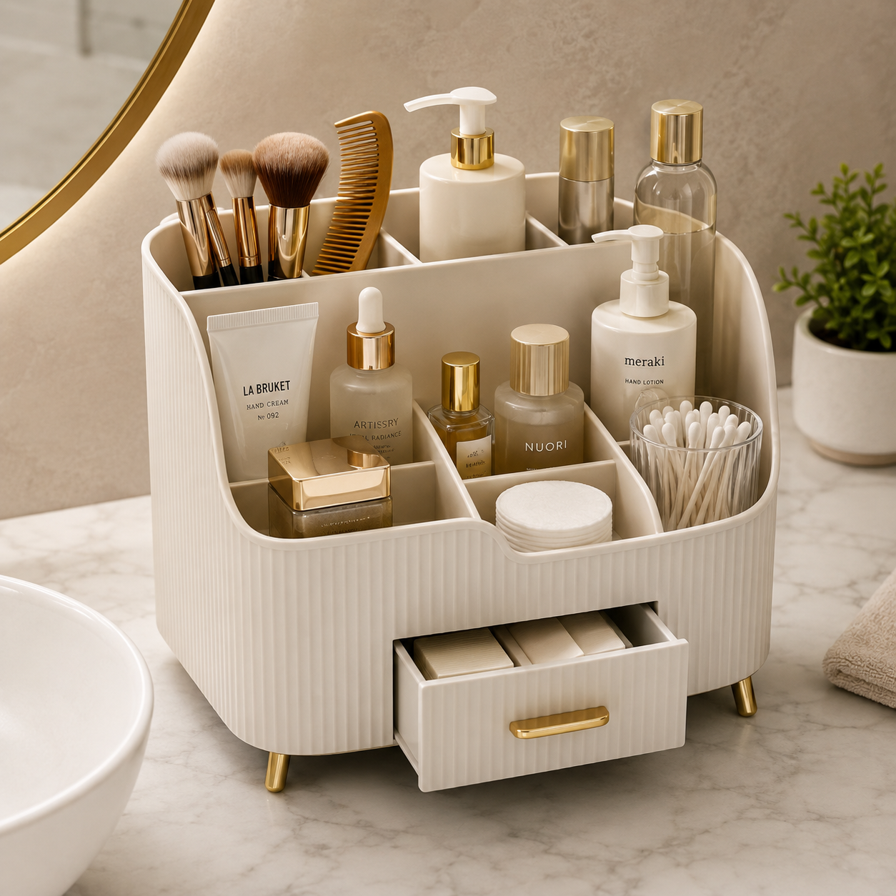 Elegant Cream Vanity Organizer Display