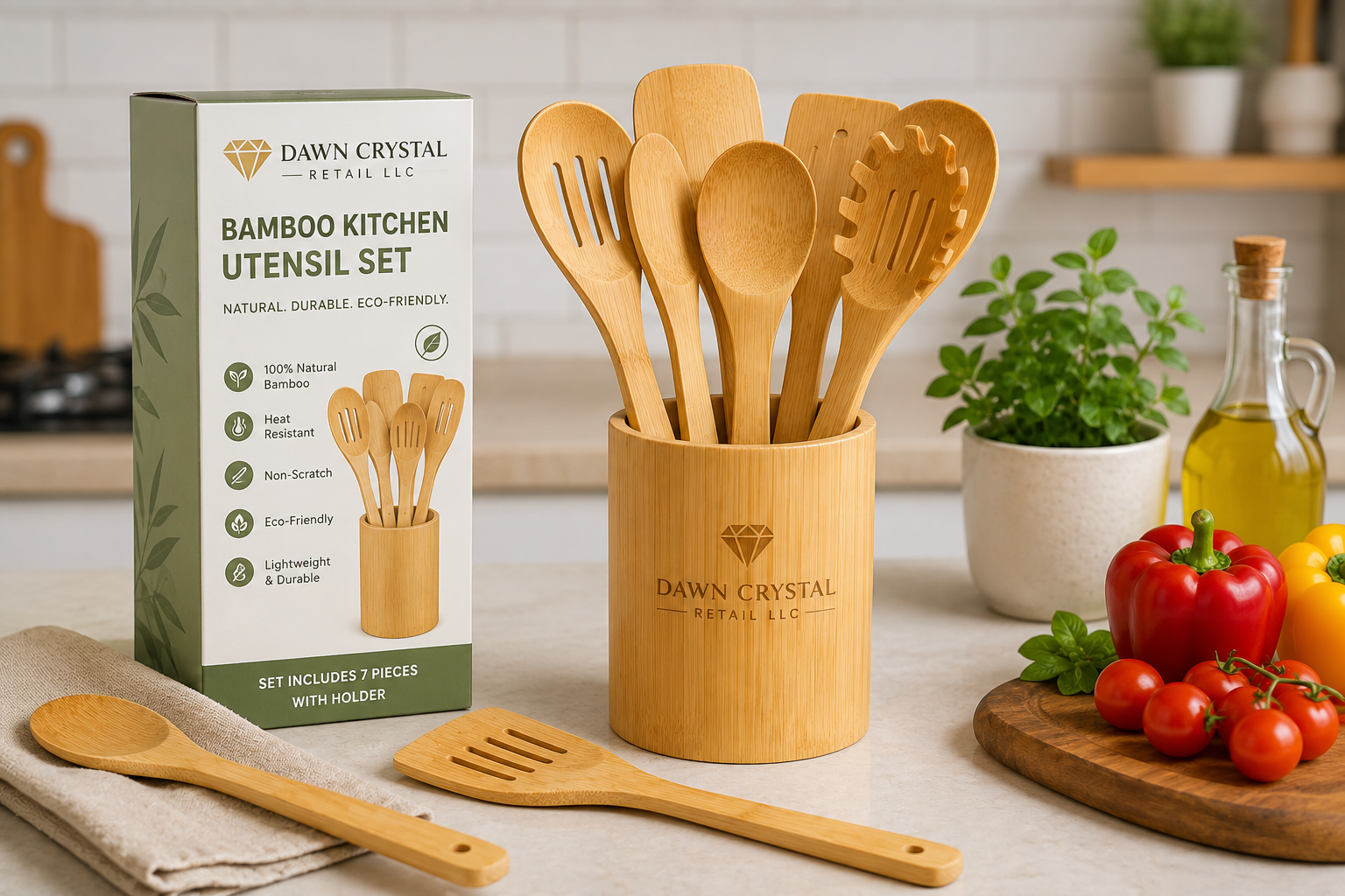 Bamboo Kitchen Utensil Set Display