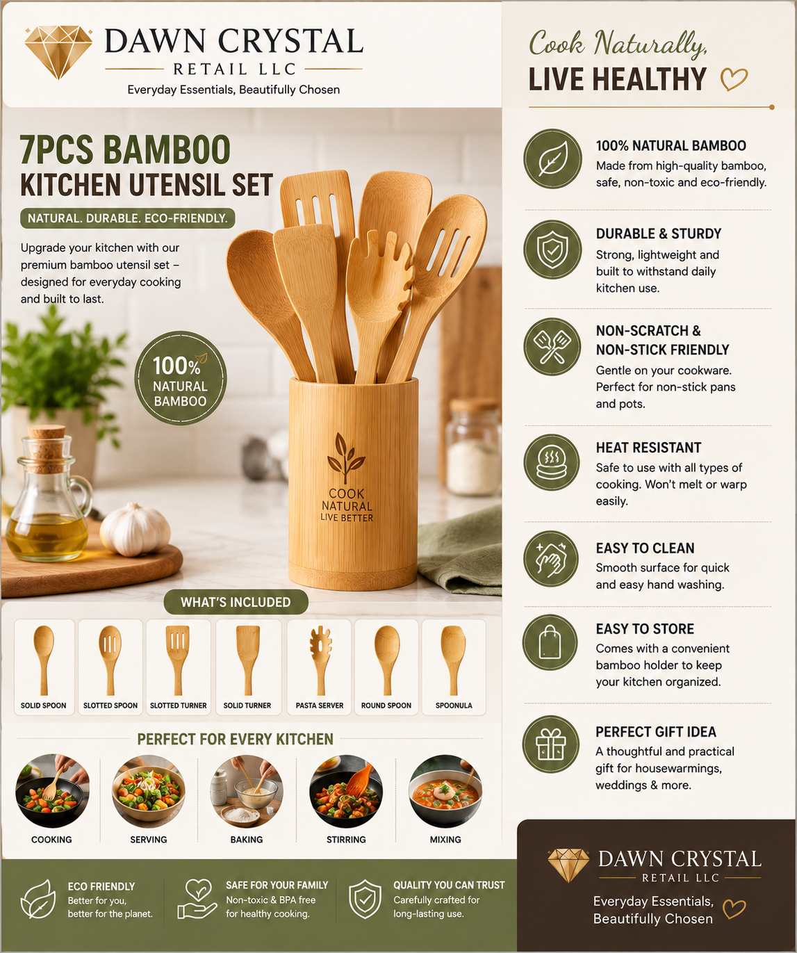Bamboo Kitchen Utensil Set Display