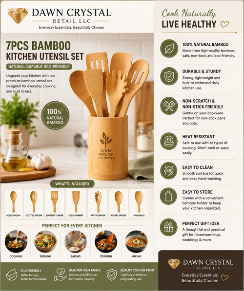 Bamboo Kitchen Utensil Set Display